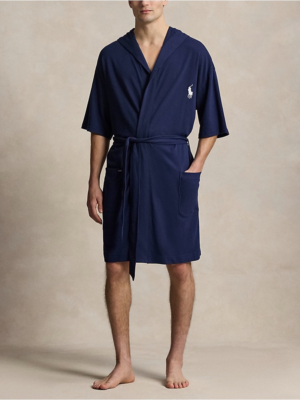 NWT Polo Ralph Lauren Featherweight Mesh Hooded Robe Cruise Navy Bathrobe L/XL